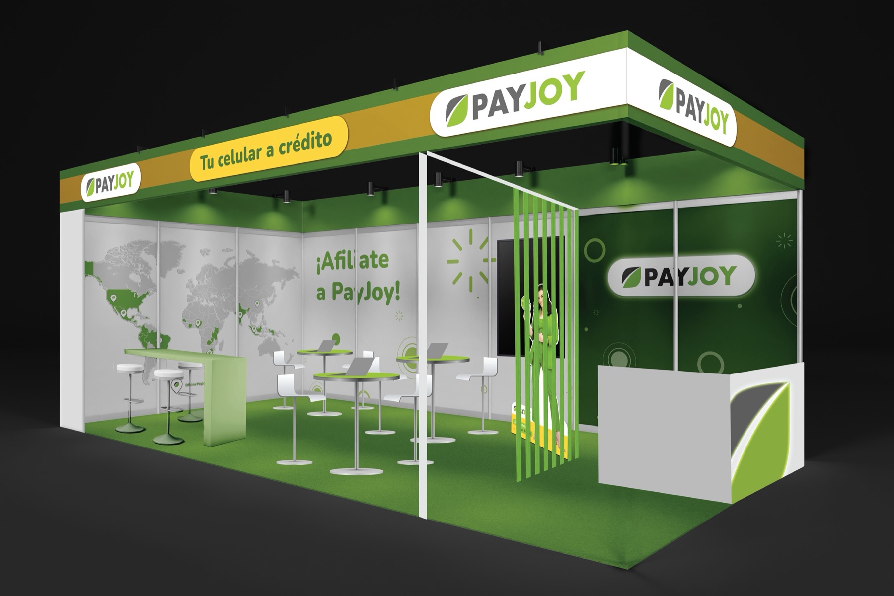 Diseño interior · “Fue el stand más llamativo.” — Staff del evento